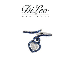 DI LEO Anello con diamanti ct compl. 0,09 oro bianco 18 KT e zaffiro Daydream66/01