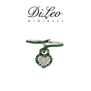 DI LEO Anello con diamanti ct compl. 0,09 oro bianco 18 KT e tsavorite Daydream66/03