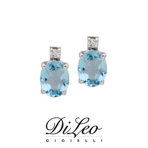 DI LEO Orecchini con diamanti ct compl. 0,02 e Acquamarina oro bianco 18 KT Daydream74/01