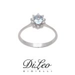 DI LEO Anello con diamanti ct compl. 0,18 e Acquamarina 0,43 oro bianco 18 KT Daydream75/02