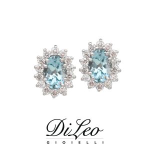 DI LEO Orecchini con diamanti ct compl. 0,36 e Acquamarina 0,86 oro bianco 18 KT Daydream76/03