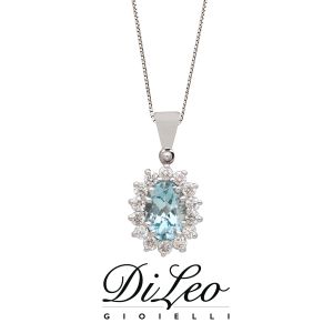 DI LEO Girocollo con diamanti ct compl. 0,18 e Acquamarina 0,43 oro bianco 18 KT Daydream76/04