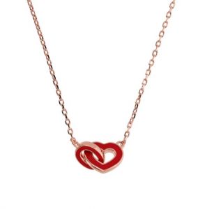 BRONZALLURE Collana Catena Forzatina Con Doppio Pendente Smaltato Cuore e Maglia Ovale WSBZ02279.RED