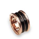 LABRIORO Anello DOUBLE LINE in argento 925 con placcatura in oro rosa e smalto nero 1033/R