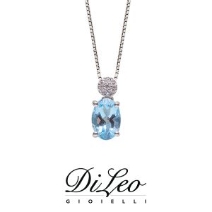 DI LEO Girocollo con diamanti ct compl. 0,03 e Acquamarina oro bianco 18 KT Daydream80/01