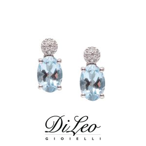 DI LEO Orecchini con diamanti ct compl. 0,06 e Acquamarina Ct compl.1,26 oro bianco 18 KT Daydream81/02