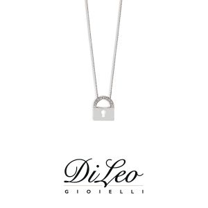 DI LEO Girocollo Lucchetto con diamanti ct compl. 0,03 oro bianco 18 KT Daydream35/03