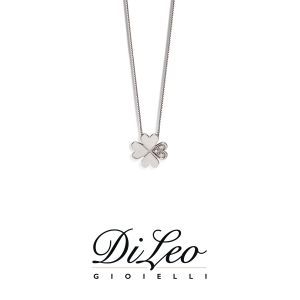 DI LEO Girocollo Quadrifoglio con diamanti ct compl. 0,05 oro bianco 18 KT Daydream36/05