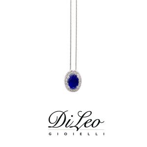 DI LEO Girocollo con diamanti ct compl. 0,07 oro bianco 18 KT e zaffiro Daydream40/01