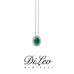 DI LEO Girocollo con diamanti ct compl. 0,07 oro bianco 18 KT e smeraldo Daydream40/03