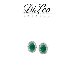 DI LEO Orecchini con diamanti ct compl. 0,14 oro bianco 18 KT e smeraldo Daydream41/03