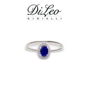 DI LEO Anello con diamanti ct compl. 0,07 oro bianco 18 KT e zaffiro Daydream42/01