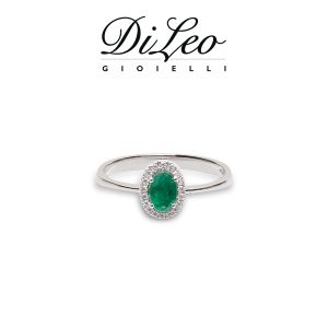 DI LEO Anello con diamanti ct compl. 0,07 oro bianco 18 KT e smeraldo Daydream42/03