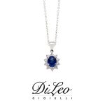 DI LEO Girocollo margherita con diamanti ct compl. 0,15 oro bianco 18 KT e zaffiro Daydream43/01