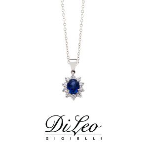 DI LEO Girocollo margherita con diamanti ct compl. 0,15 oro bianco 18 KT e zaffiro Daydream43/01