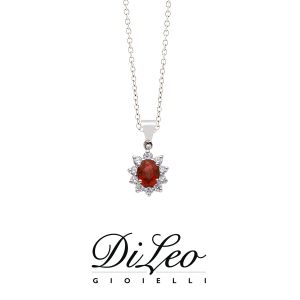 DI LEO Girocollo margherita con diamanti ct compl. 0,15 oro bianco 18 KT e rubino Daydream43/02