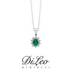 DI LEO Girocollo margherita con diamanti ct compl. 0,15 oro bianco 18 KT e smeraldo Daydream43/03