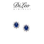 DI LEO Orecchini margherita con diamanti ct compl. 0,30 oro bianco 18 KT e zaffiro Daydream44/01