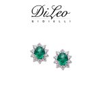 DI LEO Orecchini margherita con diamanti ct compl. 0,30 oro bianco 18 KT e smeraldo Daydream44/03