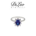 DI LEO Anello margherita con diamanti ct compl. 0,15 oro bianco 18 KT e zaffiro Daydream45/01