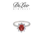 DI LEO Anello margherita con diamanti ct compl. 0,15 oro bianco 18 KT e rubino Daydream45/02