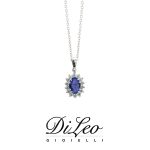 DI LEO Girocollo margherita con diamanti ct compl. 0,18 oro bianco 18 KT e zaffiro Daydream46/01