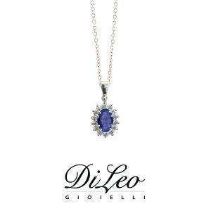 DI LEO Girocollo margherita con diamanti ct compl. 0,18 oro bianco 18 KT e zaffiro Daydream46/01