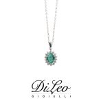 DI LEO Girocollo margherita con diamanti ct compl. 0,18 oro bianco 18 KT e smeraldo Daydream46/03