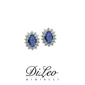 DI LEO Orecchini margherita con diamanti ct compl. 0,36 oro bianco 18 KT e zaffiro Daydream47/01