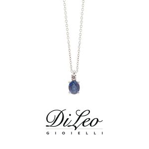 DI LEO Girocollo con diamanti ct compl. 0,02 oro bianco 18 KT e zaffiro Daydream52/01