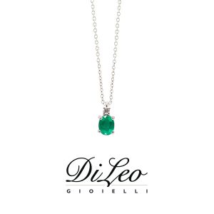 DI LEO Girocollo con diamanti ct compl. 0,02 oro bianco 18 KT e smeraldo Daydream52/03