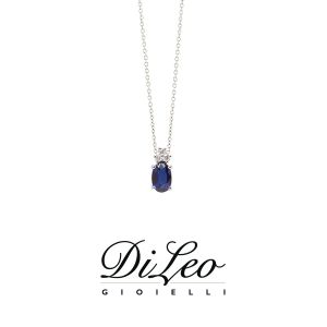 DI LEO Girocollo con diamanti ct compl. 0,04 oro bianco 18 KT e zaffiro Daydream55/01