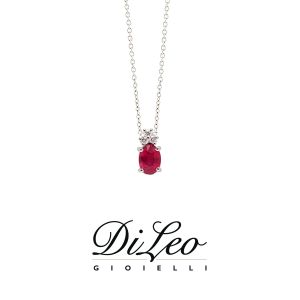 DI LEO Girocollo con diamanti ct compl. 0,04 oro bianco 18 KT e rubino Daydream55/02