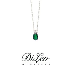 DI LEO Girocollo con diamanti ct compl. 0,04 oro bianco 18 KT e smeraldo Daydream55/03