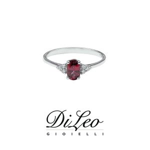 DI LEO Anello con diamanti ct compl. 0,06 oro bianco 18 KT e Rubino Daydream57/02