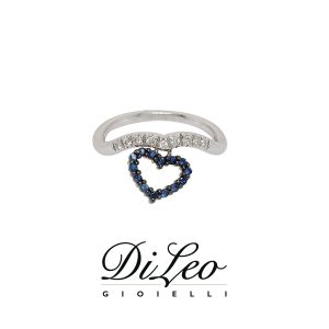 DI LEO Anello con diamanti ct compl. 0,07 oro bianco 18 KT e zaffiro Daydream63/01