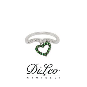 DI LEO Anello con diamanti ct compl. 0,07 oro bianco 18 KT e tsavorite Daydream63/03