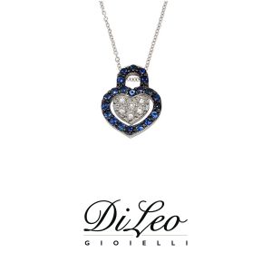 DI LEO Girocollo cuore con diamanti ct compl. 0,07 oro bianco 18 KT e zaffiro Daydream64/01