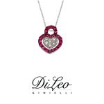 DI LEO Girocollo cuore con diamanti ct compl. 0,07 oro bianco 18 KT e rubino Daydream64/02