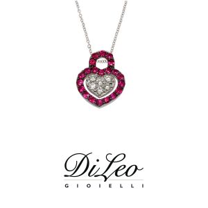DI LEO Girocollo cuore con diamanti ct compl. 0,07 oro bianco 18 KT e rubino Daydream64/02