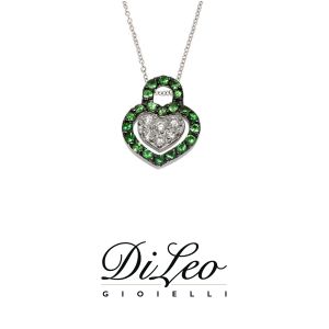 DI LEO Girocollo cuore con diamanti ct compl. 0,07 oro bianco 18 KT e tsavorite Daydream64/03